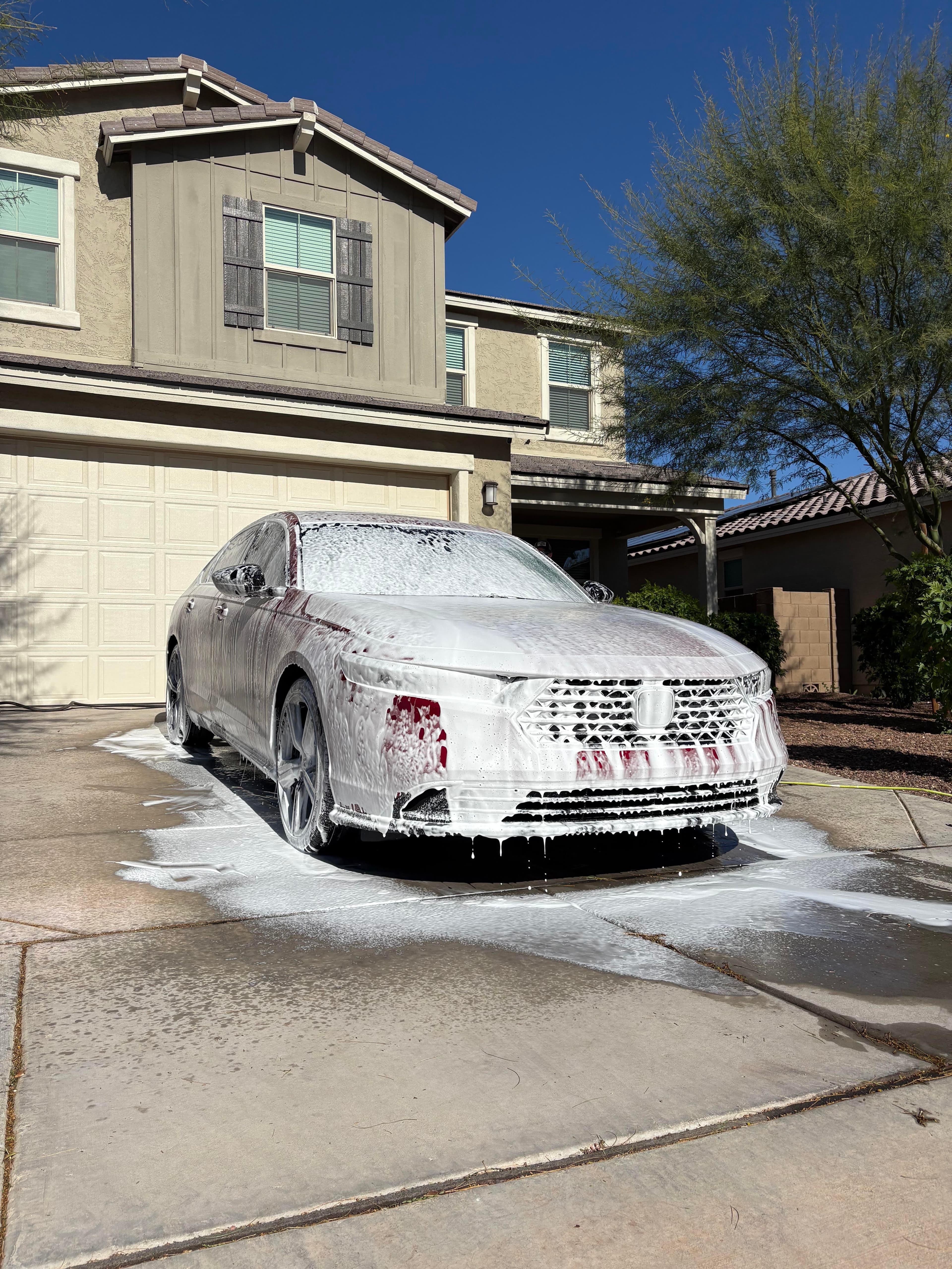 Honda Accord covered in foam during wash process
